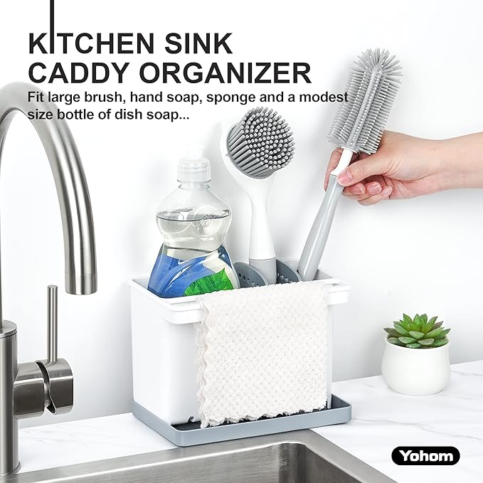 YOHOM Sink Brush Holder for Kitchen Sink Sponge Caddy Countertop Organizer