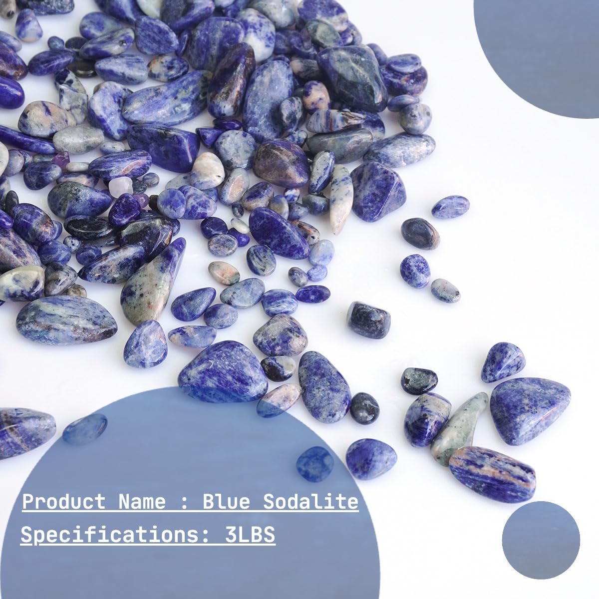 XMHOME 3 Pounds Blue Sodalite Tumbled Stones - Natural Polished Gemstones for Vase Filler, Decoration, and Crafts