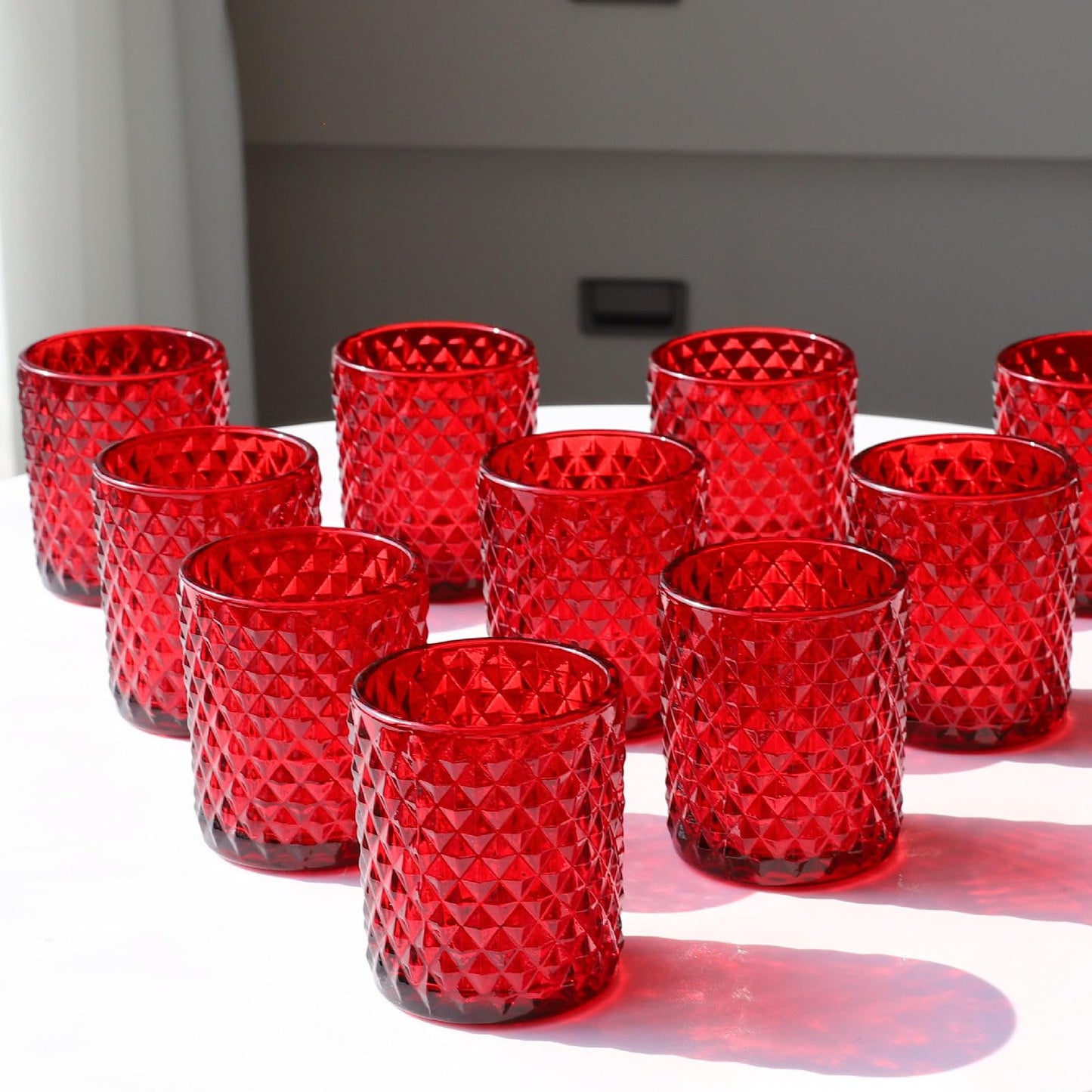 Woho Candle Holders for Votive Candles/Tealight Candles, Votive Candle Holder for Boho Home Decor, Glass Tea Lights Candle Holder for Wedding Party Christmas（24, Red