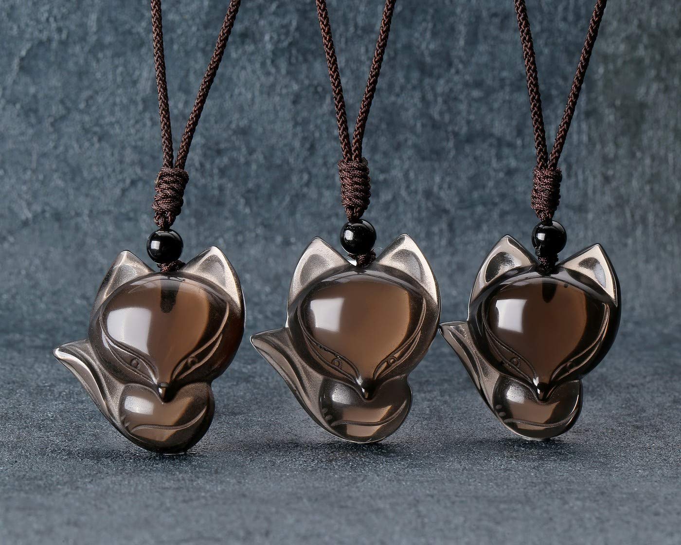 Jovivi Natural Ice Obsidian Fox Crystal Necklace Healing Stones Gemstone Necklaces Pendant Protection Amulet Charm