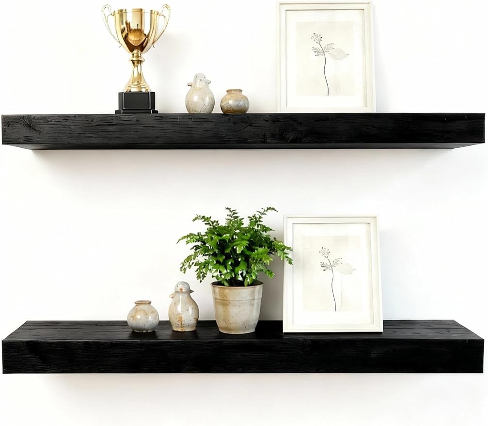 Solid Wood Floating Shelves, 35.4in Finished Real Wood Wall Shelves