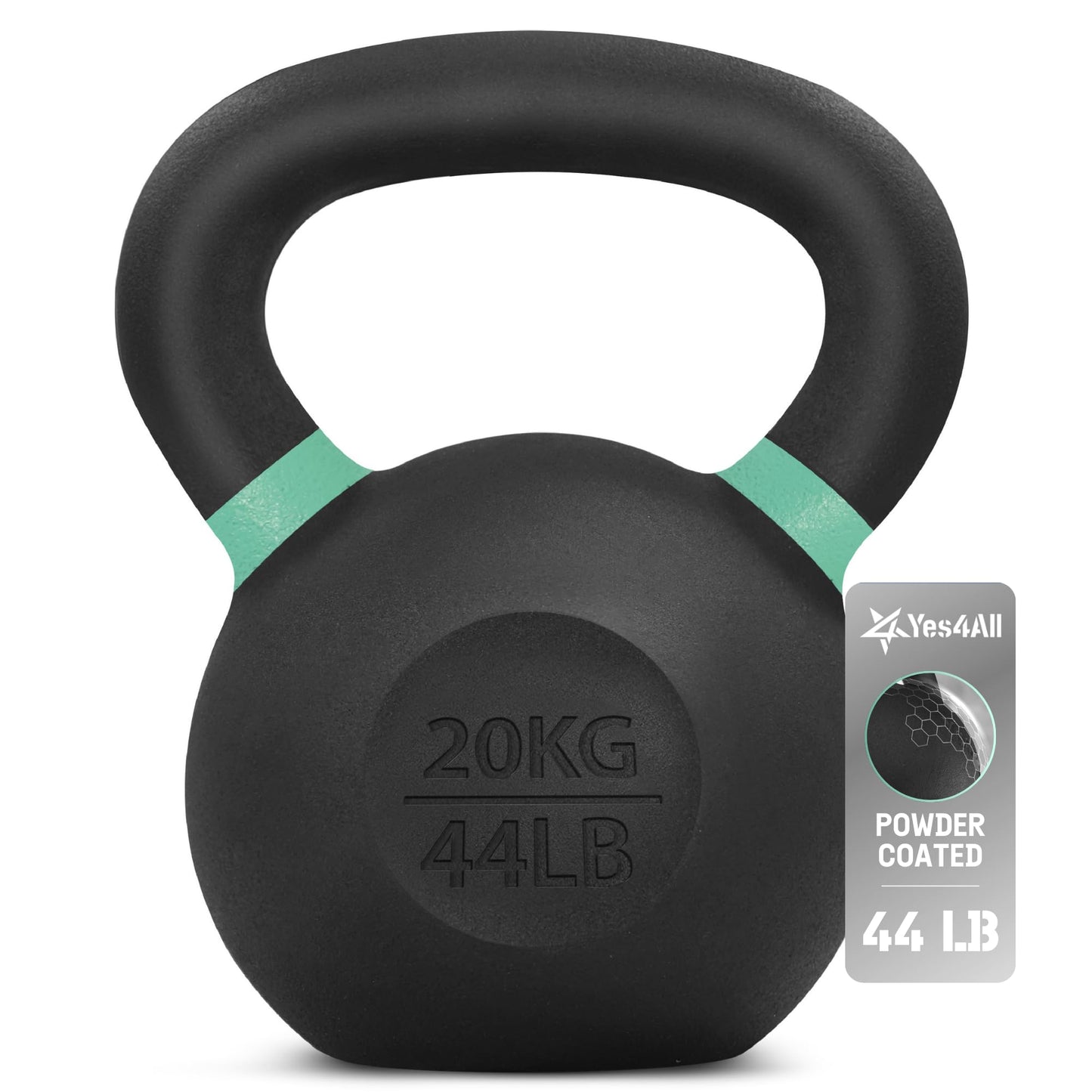 Yes4All Powder Coated Kettlebell, Cast Iron Core Kettlebells with Non-Slip Handle & Flat Bottom for Conditioning, Heavy Duty for Strength Training, 9lb to 71lb - Single & Pair