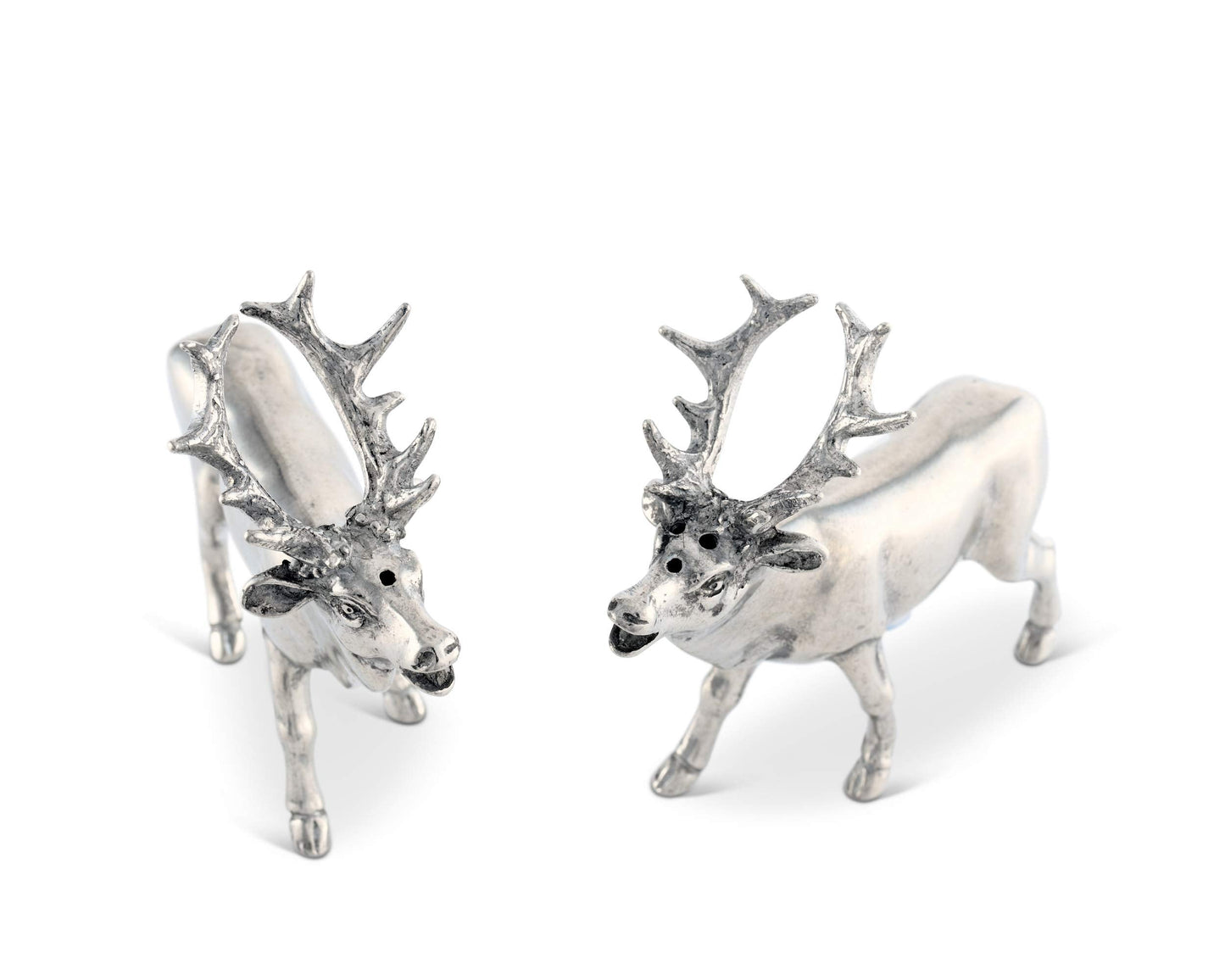 Vagabond House Pewter Deer/Elk Salt and Pepper Shakers Set Artisan Designer Handcrafted for Cabin Lodge Mountain Décor 4.5 inch Tall