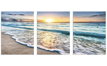 TutuBeer 3 Panel Beach Canvas Wall Art for Home Decor Blue Sea Sunset White Beach Painting the Picture Print on Canvas Seascape the Pictures for Home Decor Decoration,Ready to Hang