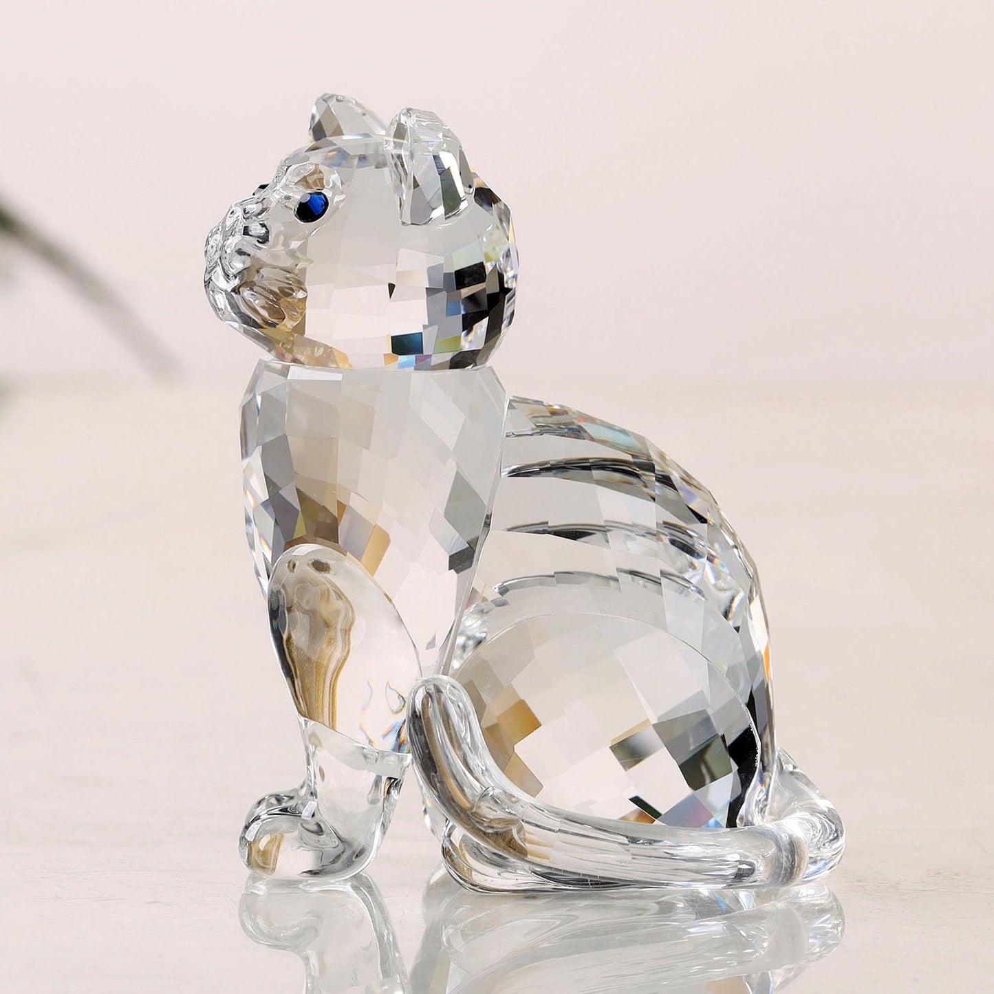 DOJOZ Crystal Cat Realistic Animal Kitten Art Figurine Collection Table top Ornament Statue Home Decor (White)