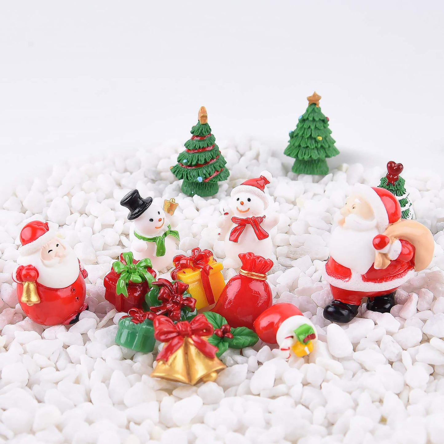 MIAHART 40pc Miniature Christmas Ornaments - Mini Resin Micro Landscape Ornaments with Trees, Santa, Snowman, Wreath, Bells for Christmas Party Supplies, Fairy Garden Accessories
