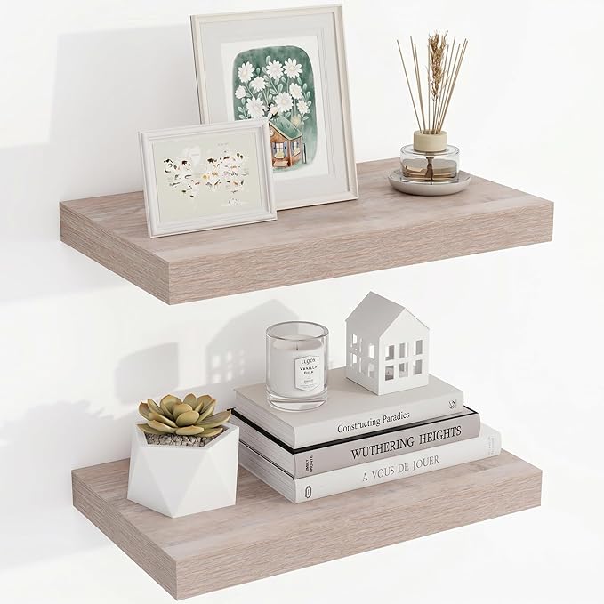 Acovy 16 Inch Floating Shelves, 3D Textured Wood Grain, Wooden Shelves