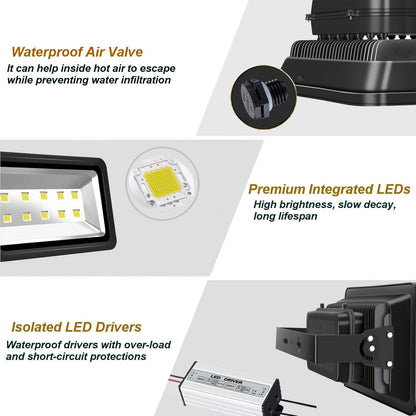 500W LED Flood Light Outdoor, 50000lm Super Bright Floodlight, IP66 Waterpoof, 6000k Daylight White Exterior Lamps, 100-277v Commercial Security Lighting Fixture for Stadium Arena Court Parking Lot