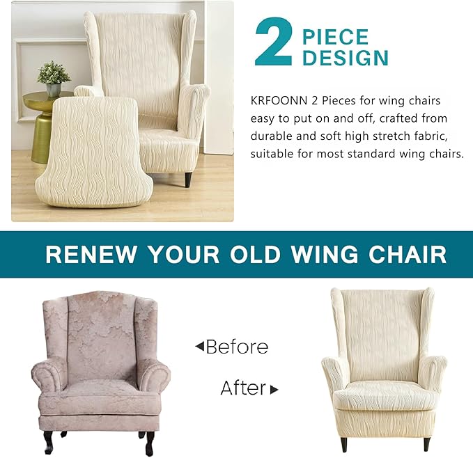 KRFOONN Stretch Wing Chair Slipcovers Printed 2 Piece Wingback Chair Covers