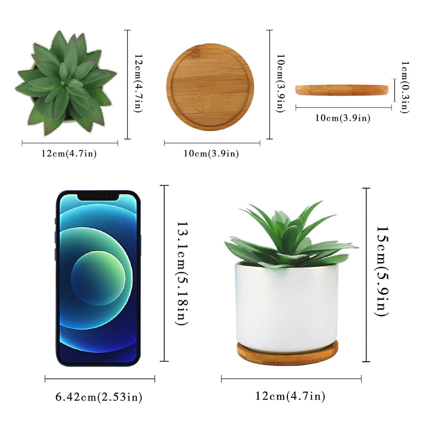 Hopewood Succulent Plants Artificial - Faux Agave Succulent Plant in Ceramic Pots with Bamboo Tray for Office Desk Living Room Decor(5.9inch)