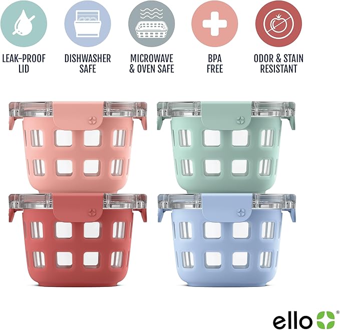 Ello Duraglass Glass Meal Prep Sets Leak-Proof Glass Food Storage Containers