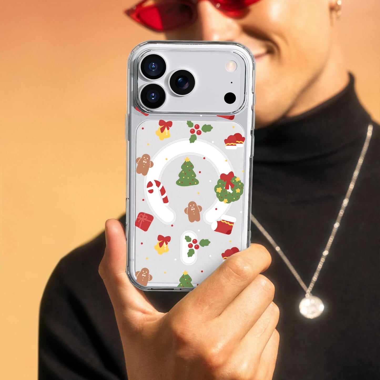 MAYCARI Christmas Phone Case for iPhone 17 Pro Max Compatible with Magnet Cute Wreath Candy Cane Clear Magnetic Phone Cover for Girls Women TPU Hard Back Shockproof Protective Case for Apple 17PM 6.9"