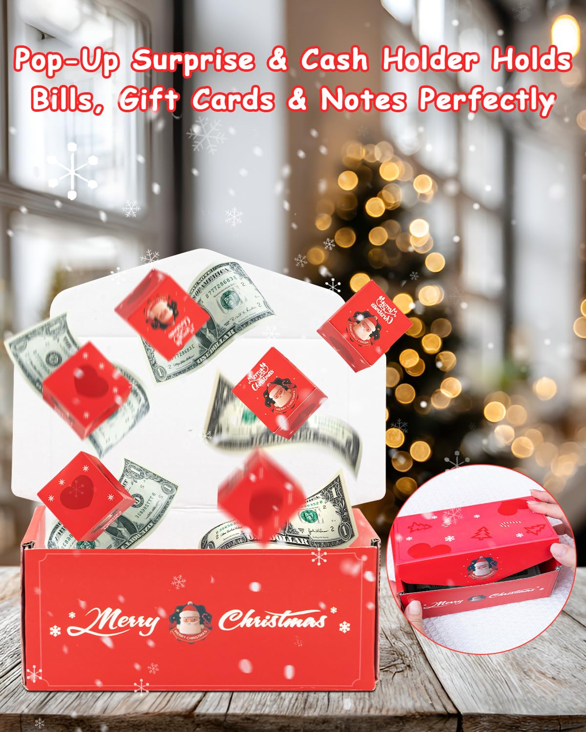 ASSRECT Exploding Gift Box - Christmas Surprise Box Pop Up with 12 Money Holders, Reusable Party Gift Box for Cash, Gifts, Xmas, Birthday, Party Supplies (Red)