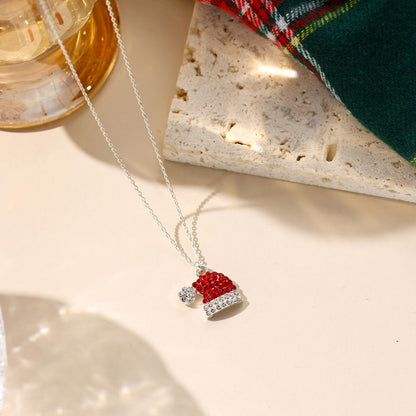 MYANAIL Christmas Earrings for Women Jewelry Gift Rhinestone Stud Earrings for Women Red Crystal Santa Hat Dangle Earrings Necklace Set Santa Hat Drop Earring (Christmas Hats Necklace)
