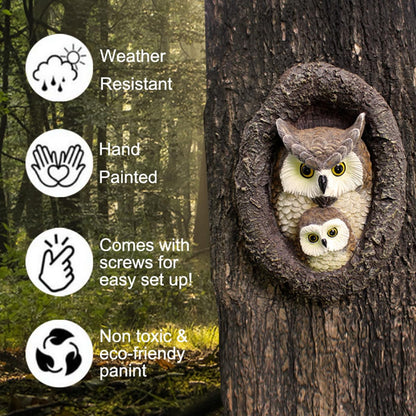 JARPSIRY Owl Tree Hugger Whimsical Tree Sculpture Garden Statues Outdoor Tree Face Decor Garden Peeker Yard Art Decorations (Mom and Baby Owl)
