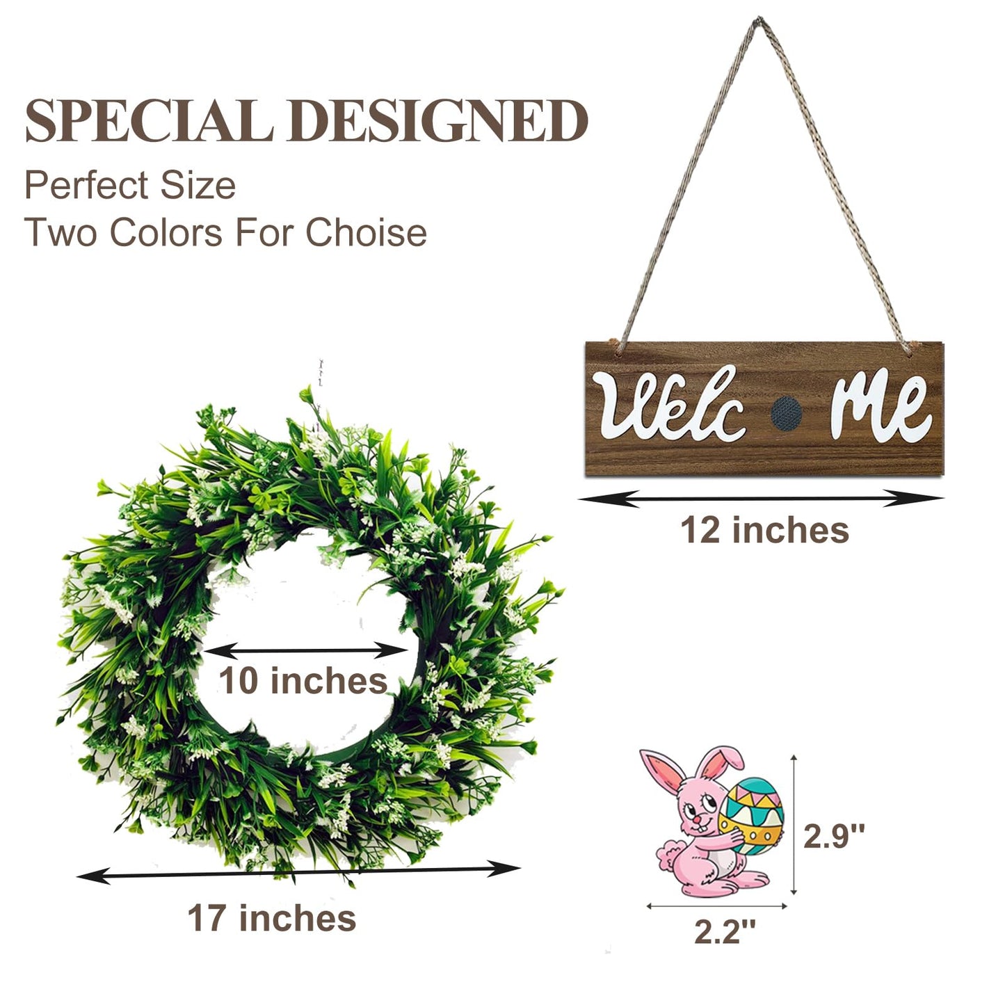 Green Eucalyptus Wreath with Welcome Sign, 16" Easter Spring Artificial Wreath Hanging Decor for Front Door Porch Window Housewarming Gift