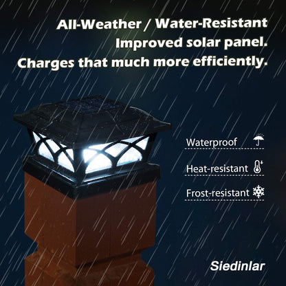 Siedinlar Solar Post Cap Lights Outdoor, 2 Modes Solar Powered Waterproof Fence Deck Light for 4x4 5x5 6x6 Posts Garden Patio Decoration Warm White & Cool White, Black (2 Pack)
