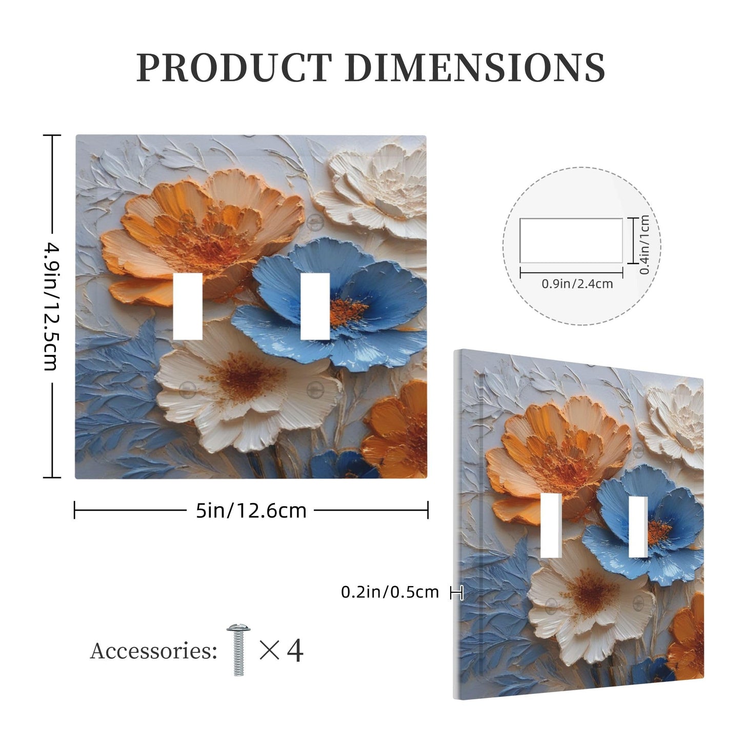 Decorative Art Light Switch Covers Textured Blooms in Blue 2 Gang Double Toggle Wall Plate Decorative Switchcover Electrical Switchplate for Home Decor