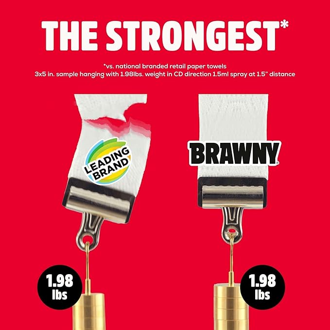 Brawny Tear-A-Square 3-Ply Paper Towels, 12 XL Family Rolls = 30 Regular Rolls