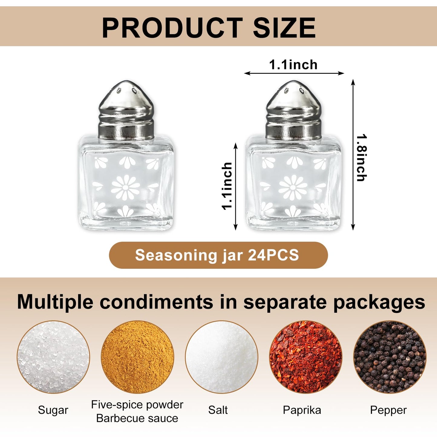 FYSUIMU 24Pcs Cielito Lindo Mini Salt and Pepper Shakers Mini Glass Spice Jars Platos De Barro Flower Seasoning Container for Kitchen Restaurant Mexican Party Favors