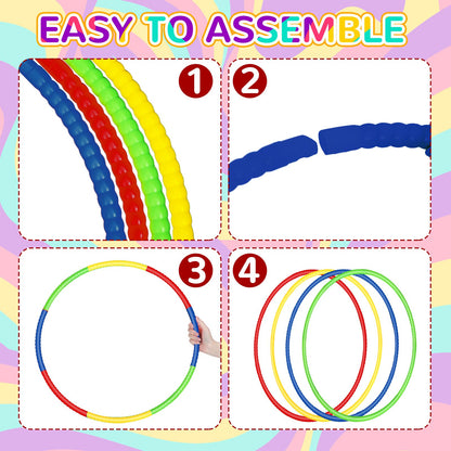 Sratte 12 Pcs Toy Hoop for Kid - Detachable & Adjustable Colored Hoop Exercise Ring Plastic Circle for Kid, Teen Gymnastics, Dog Agility Equipment, Require Self Assembly(Classic Color, 28 Inch)