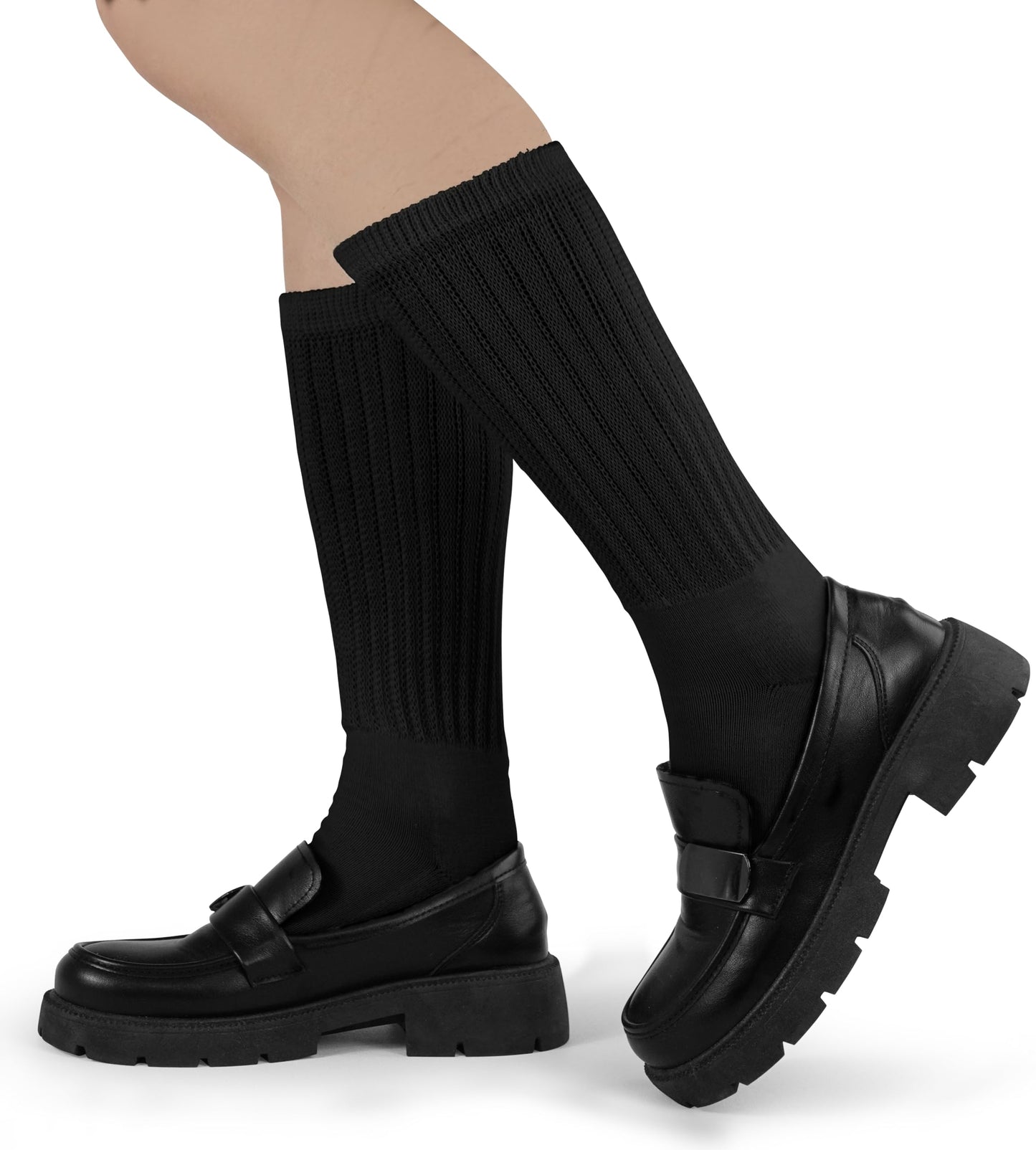 BomKinta Crew Slouch Socks Women Retro Scrunch Short Sock Soft Solid Ankle Socks Gift Size 5-11 3 Pair Black White Grey