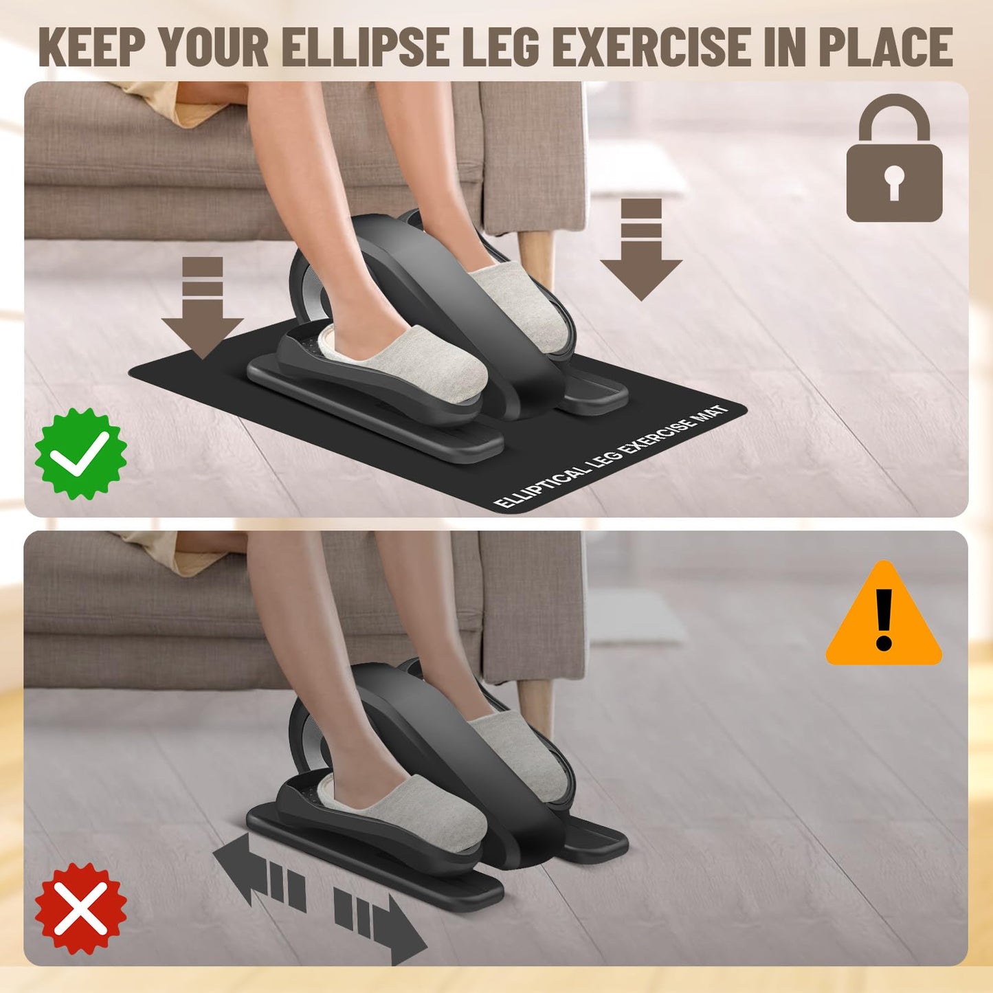 Under Desk Elliptical Mat - Non-Slip Exercise Equipment for Peloton Bike, Small Exercise Mat for Desk Workout Equipment