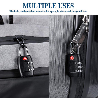 TSA Luggage Locks (4Pack) - 3 Digit Combination Padlocks - Approved Travel Lock for Suitcases & Baggage (Black)