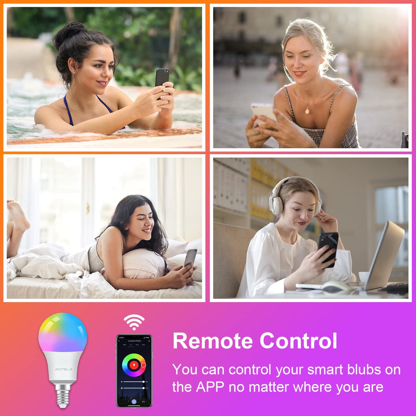 ANTELA Smart Bulb E14 Alexa Light Bulb A60 7W 806LM LED RGB Dimmable Bulb, 2700K-6500K Warm and Cool White, Smart Life App Control, Compatible with Google Home, 2PCS