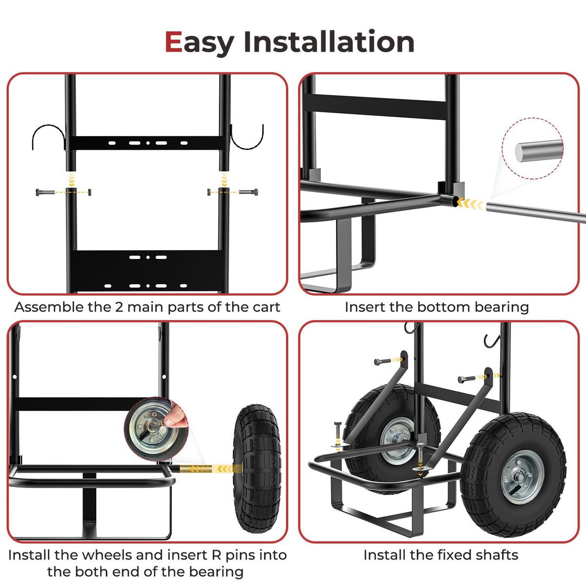 CAMPLUX Dolly Hand Cart for Portable Tankless Water Heaters, 220 lb. Capacity, 10" Pneumatic Wheels, 4 Side Hooks, Mobile Hot Water Washing Station for Horse Stables, Pet Grooming, Hunting & Camping