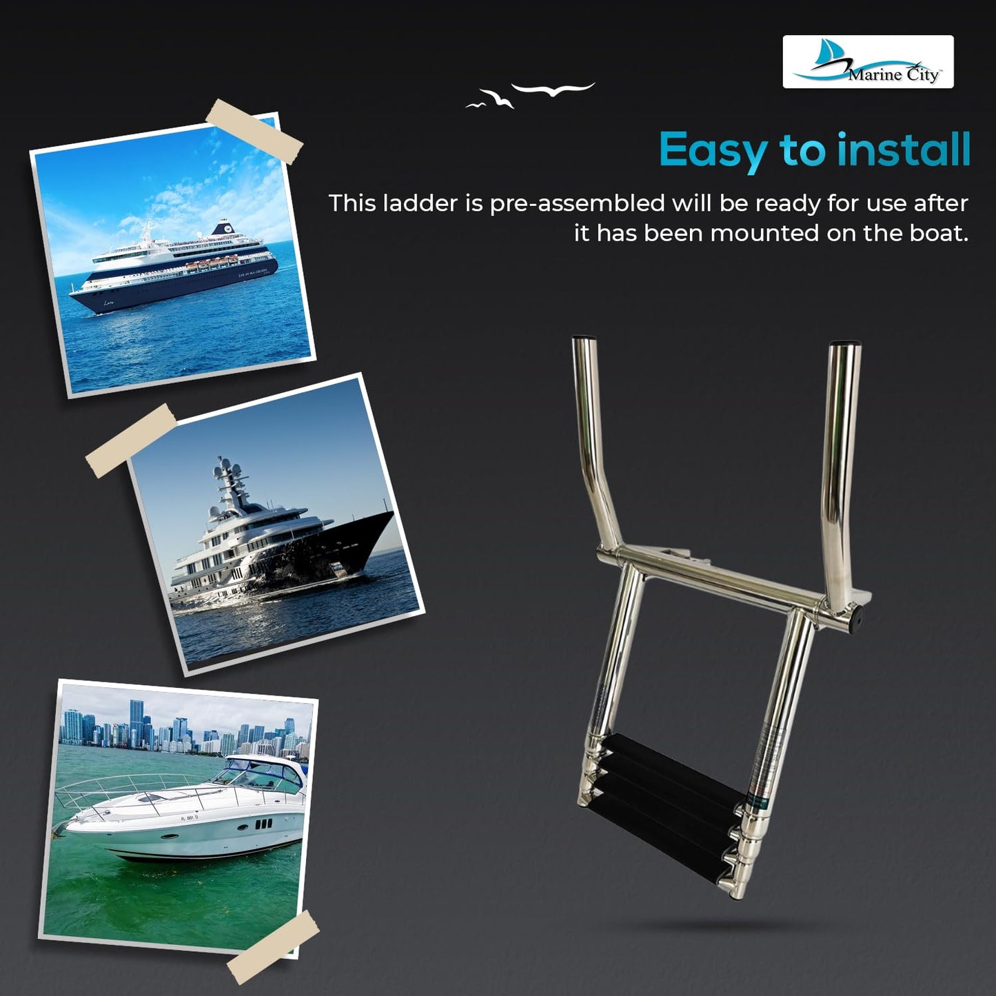 MARINE CITY 316 Grade Stainless Steel 4-Step Over Platform Telescoping Ladder with Retractable Handle