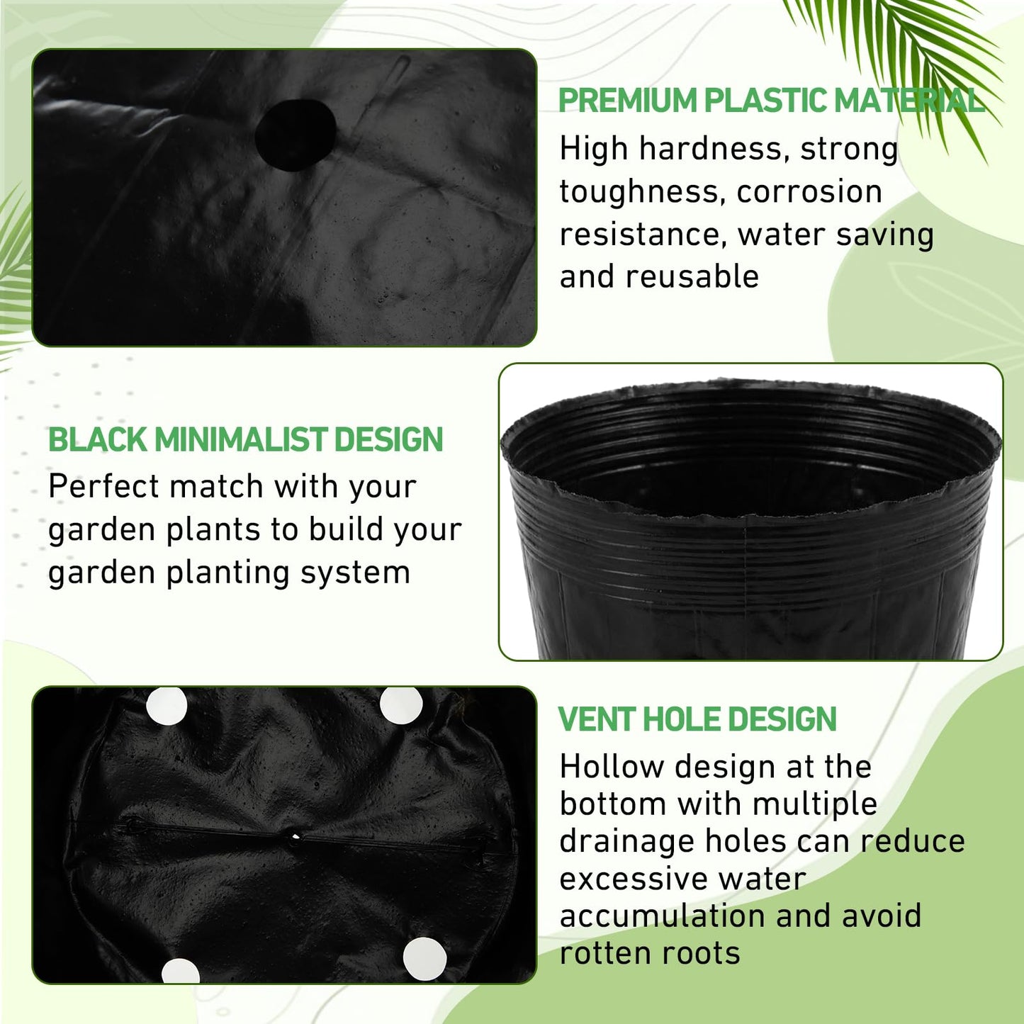 Ferrochef 60 Pcs Nursery Bags 0.2 & 0.6 & 2 & 3 Gallon Thicken Soft Plastic Seedling Pots Seed Plant Bags with Drainage Holes for Large Flowers Trees Vegetables Indoor Outdoor Women Gardening Gifts