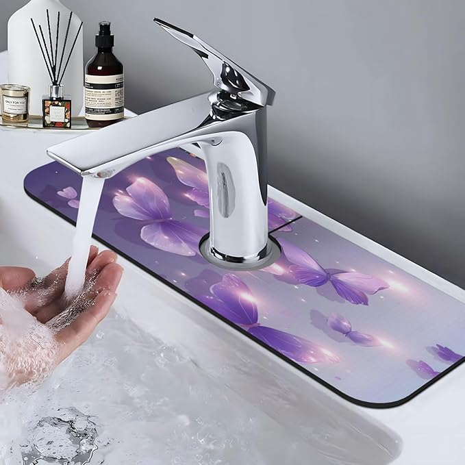 Purple Butterfly Kitchen sink faucet pad, strong water absorption, anti slip