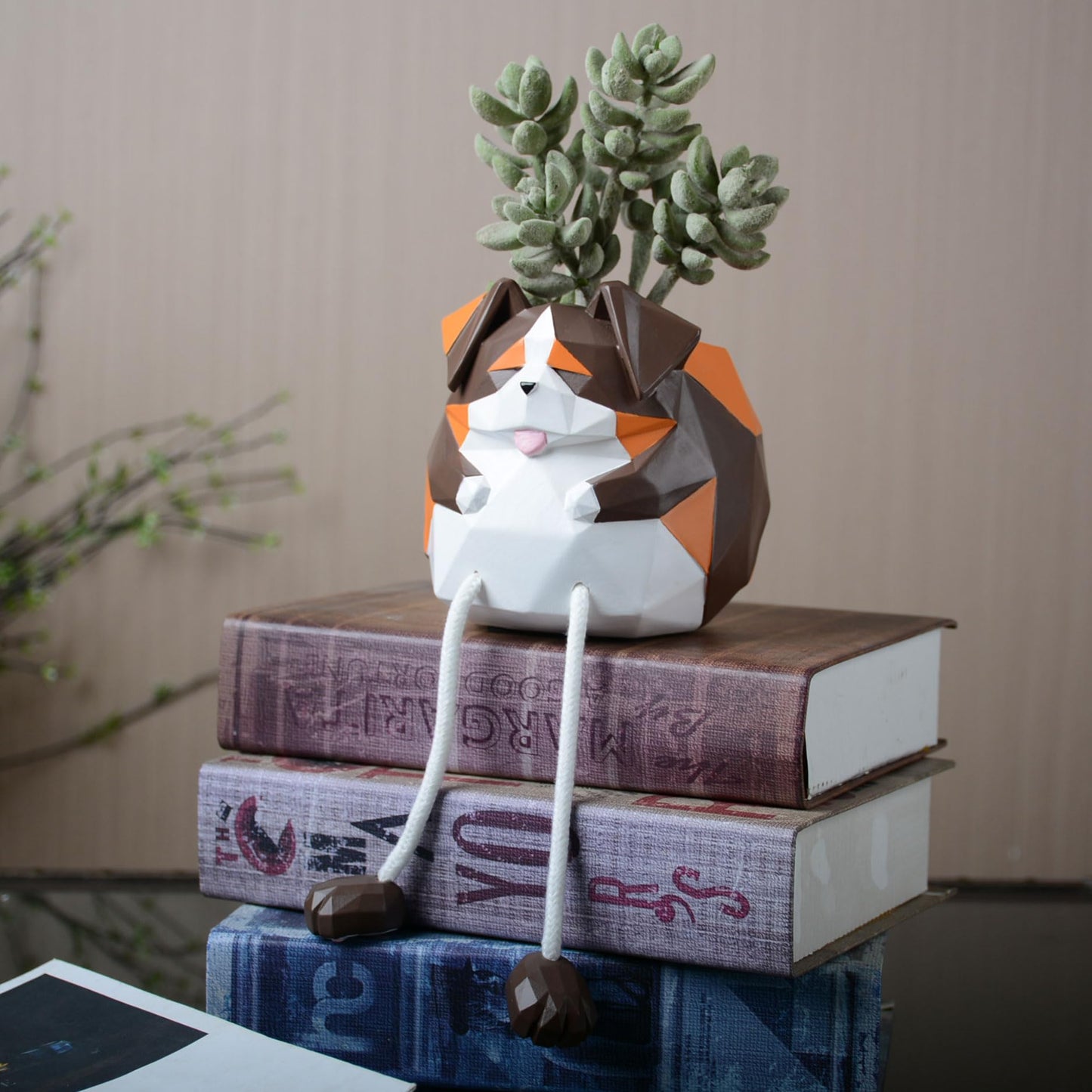 HAUCOZE Dog Statue Planter Succulent Pot Modern Animal Sculpture Home Decor Gift for Living Room Garden Shelf 4.9 Inch