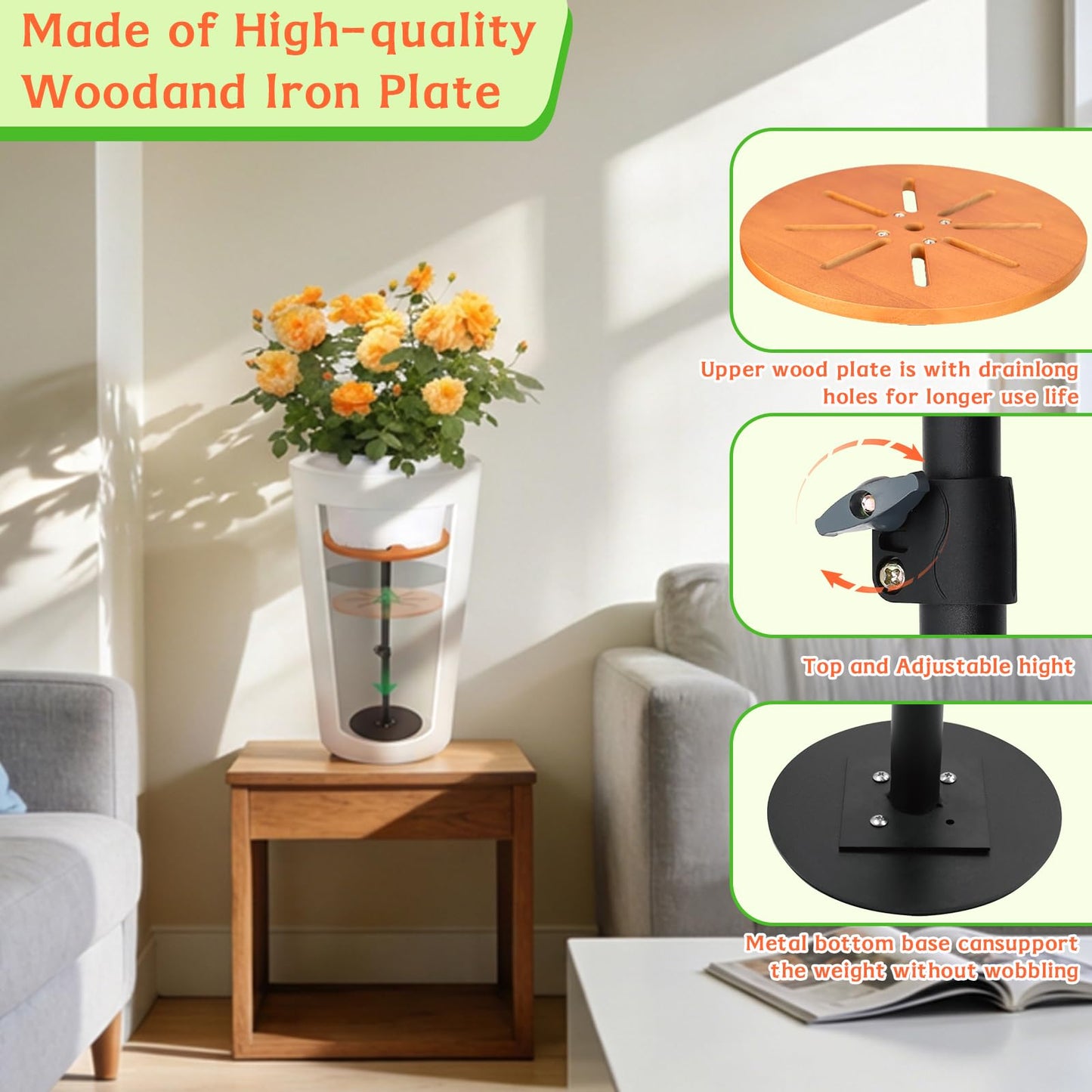 EXCELFU Adjustable Plant Risers for Inside Pots,12-21” Planter Inserts for Large Pots,Planter Filler Lift Insert Bottom of Tall Flower Pot and Large Plant Containers,8" Base, 10" Top-2pack