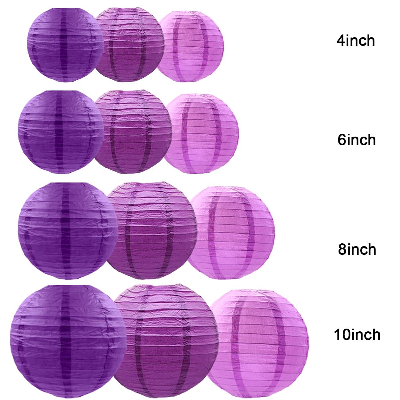 SIPRKAICT Purple Paper Lanterns Party Decorations,12pcs Hanging Paper Lantern for Engagement Bachelorette Wedding Baby Bridal Purple Birthday Decorations