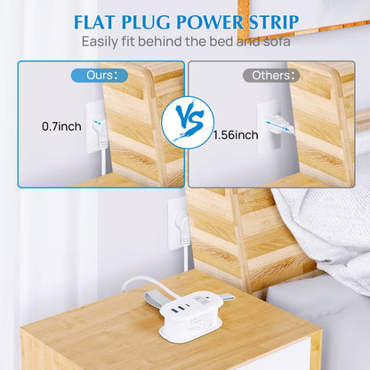 BEVA Travel Power Strip with USB Ports, 4FT Travel Flat Plug Extension Cord, Fast Charge PD 20W 2 Outlets 3 USB Ports, Non Surge Protector for Cruise Ship Travel Essentials(PD20W Charge Black)