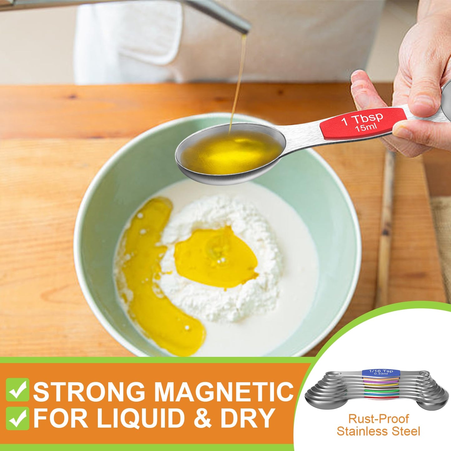 Wildone Stainless Steel Magnetic Measuring Spoons with Strong Magnets, 14pc