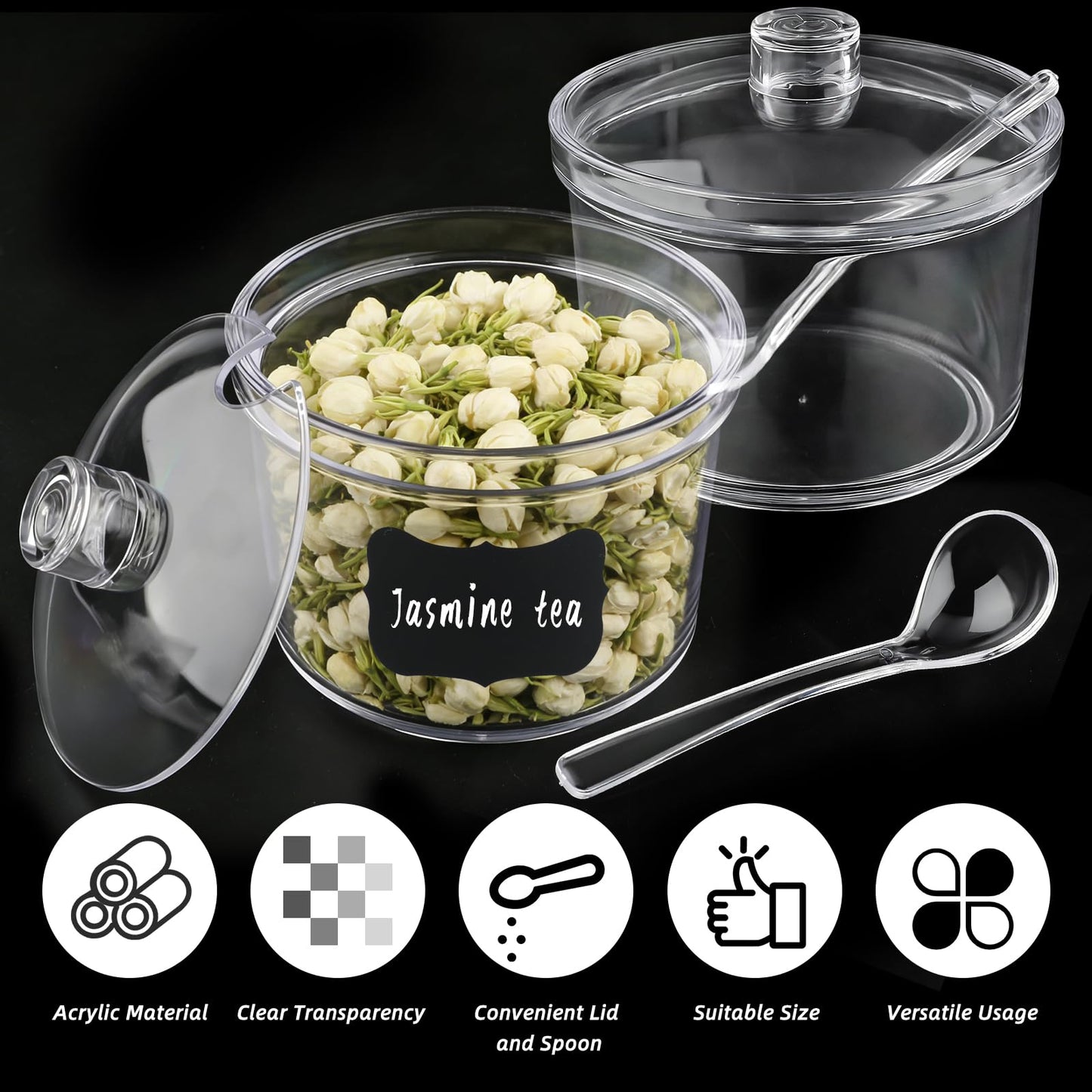 6 Pcs Clear Acrylic Sugar Bowls,13 oz Seasoning Box Condiment Pots with Spoon and Lid,Sugar Spice Salt Canister for Sugar,Salt,Tea,Spices,Herbs and Condiments,Home Kitchen,Coffee Bar,Restaurant
