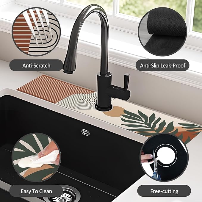 24" X 5.5" Kitchen Sink Splash Guard Faucet Mat Boho Super Absorbent Fast