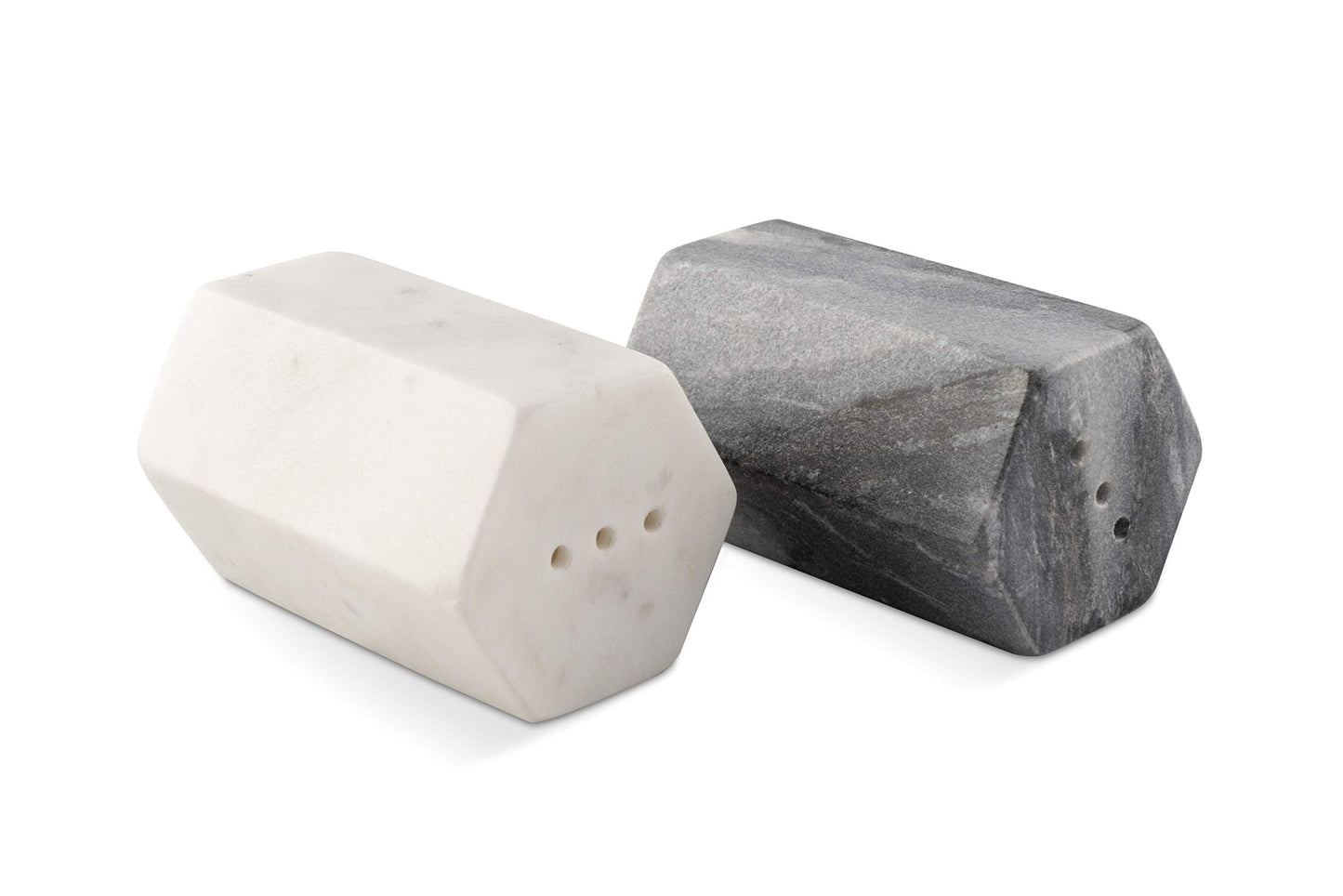 GoCraft Salt and Pepper Shakers Set | Handcrafted White & Black Marble Spice Shakers for Kitchen & Dining Table | Elegant Seasoning Dispenser | Heavy & Durable Stone Salt Pepper Holders (weighs 1 lbs)