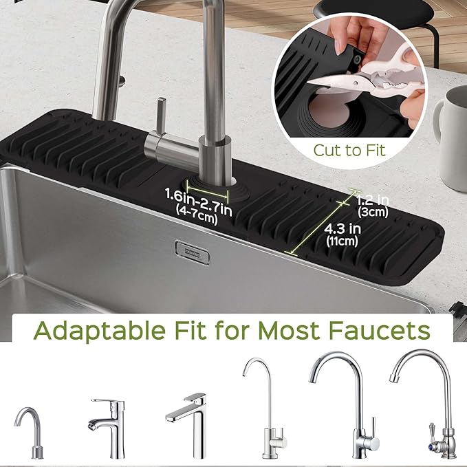 18 Inch Silicone Faucet Mat for Kitchen Sink Splash Guard – 2025 Upgraded