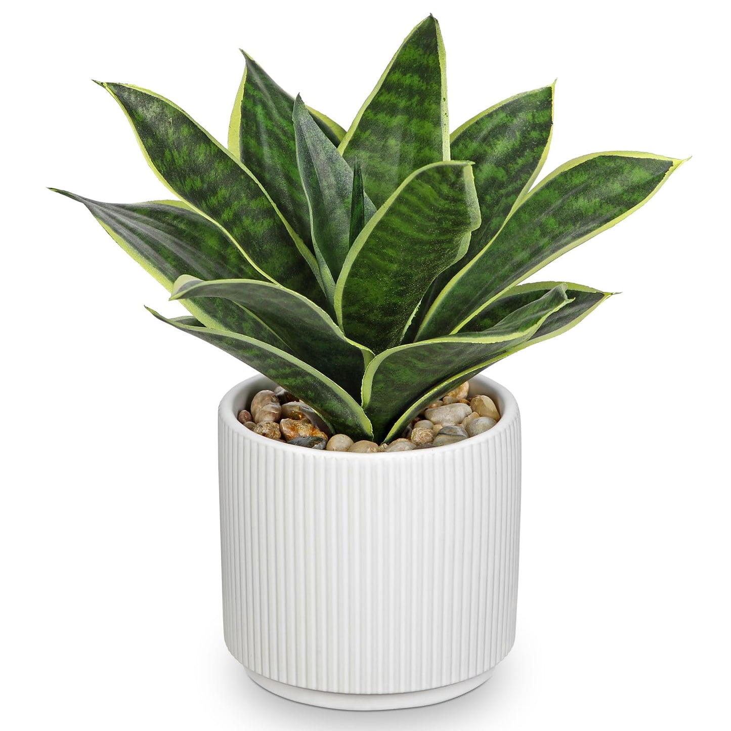 Artificial Agave Succulent Plants Faux Snake Plant Fake Succulent Agave Plants Potted in White Pot Succulent Aloe Plant for Desk Modern Office Living Room Table Shelf Home Indoor Outdoor Decor
