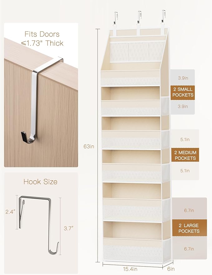 Criusia 2 Pack Over the Door Organizer, 6-Shelf Closet Hanging Storage