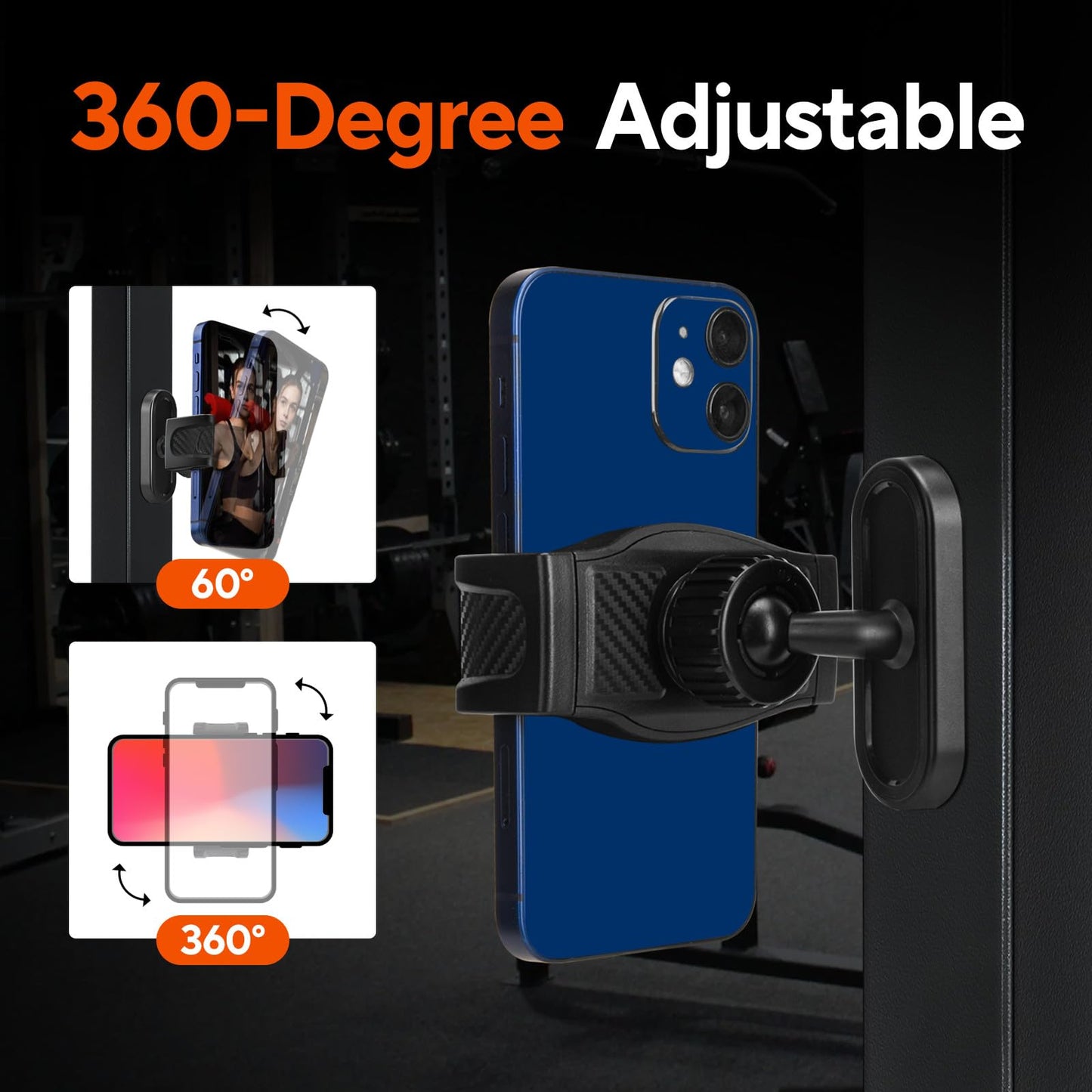 HOYXUN Magnetic Phone Holder for Gym, 360° Adjustable Strong Magnet Base Mount, Universal Magnetic Phone Mount for Workout Recording on All Smartphones