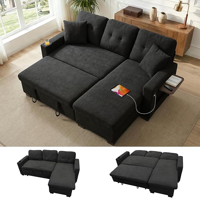 KCGKCG 82" L Shaped Sleeper Sofa Bed, Pull Out Sectional Couch