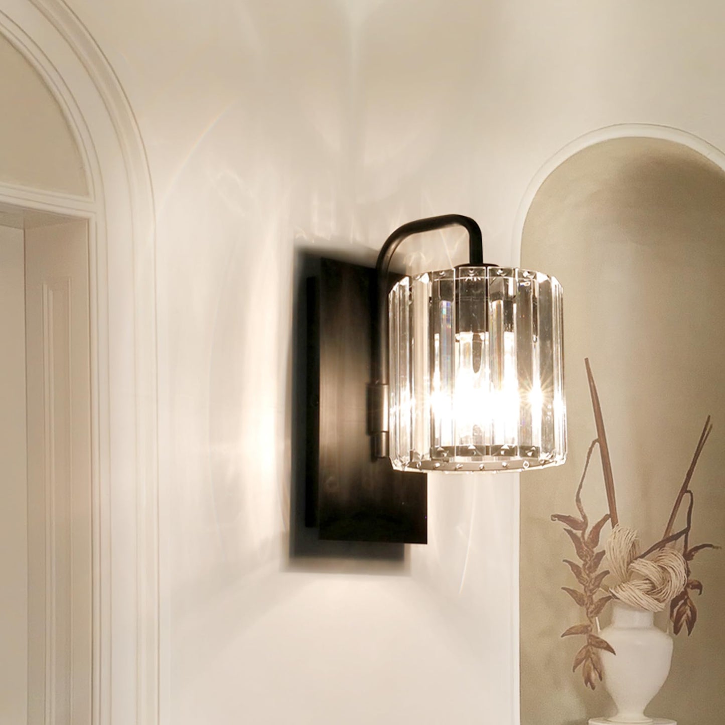 Grneric Crystal Wall Sconces,Black Sconce Wall Light Fixtures Modern Sconces Wall Lighting Single Indoor Wall Sconce for Living Room Bathroom Hallway Stairway Bedroom 10 Inch