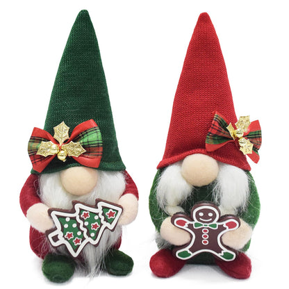 Attiigny Christmas Gnomes Plush with Gingerbread,Handmade Xmas Tomte Swedish Nordic Red Green Gnomes Figurine Classical Navidad Elf Gifts Noel Ornaments for Home Office Decor