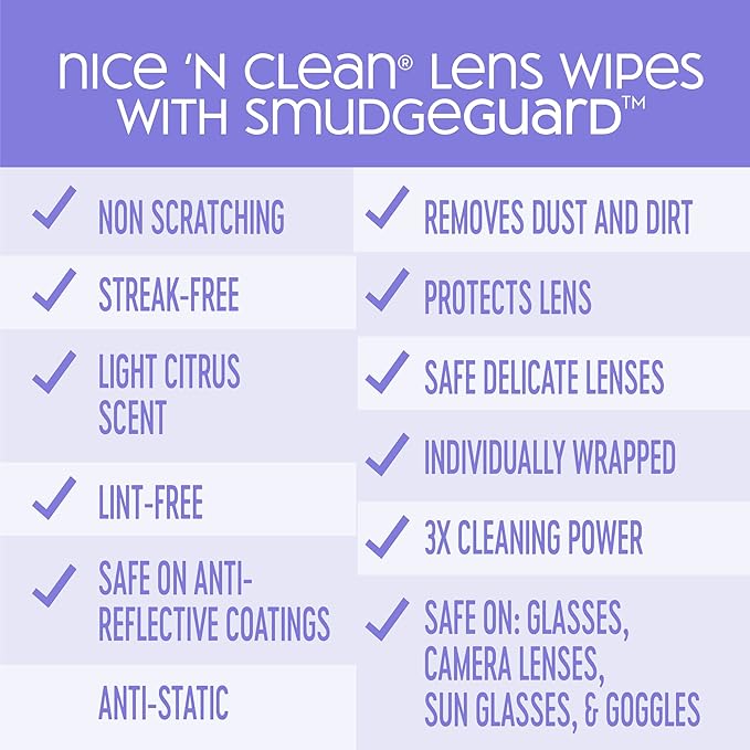 Nice 'n Clean SmudgeGuard Lens Cleaning Wipes | Pre-Moistened Individually