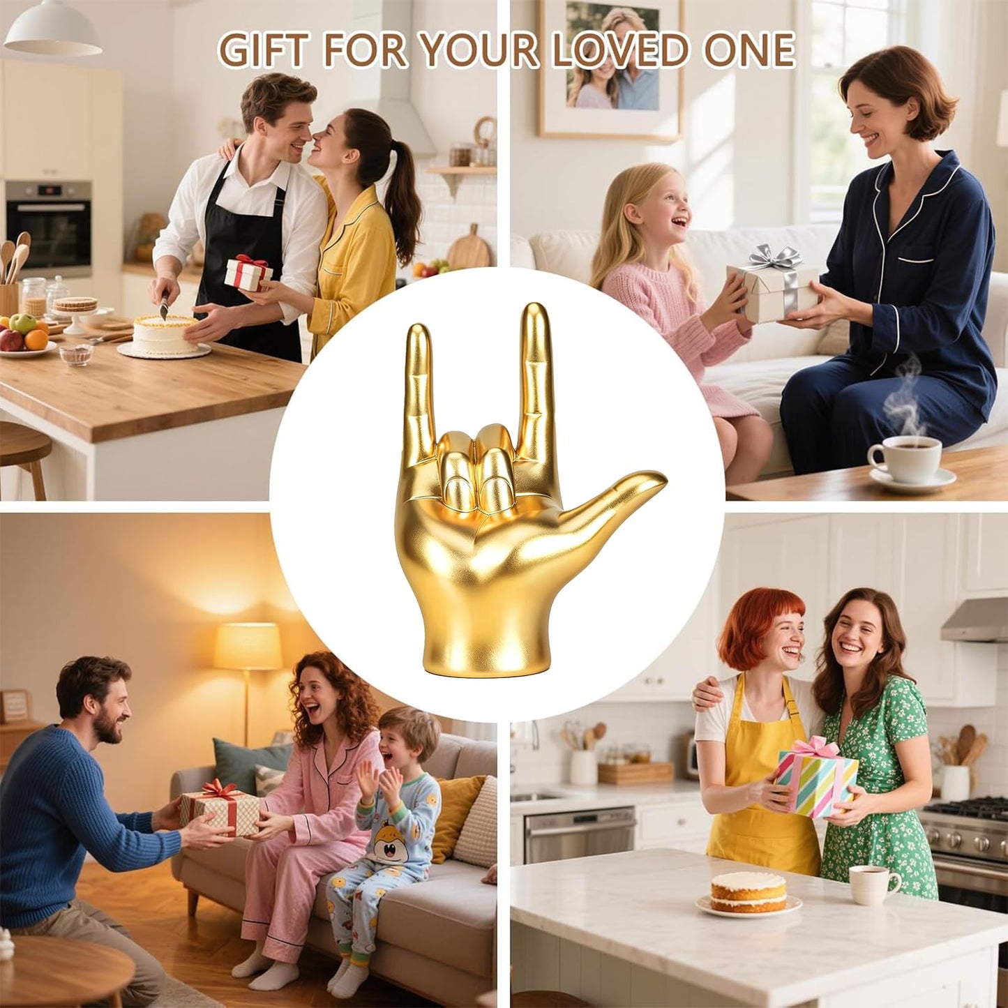Gold I Love You Hand Sign Gesture Statue Rock and Roll Culture Hands Decor